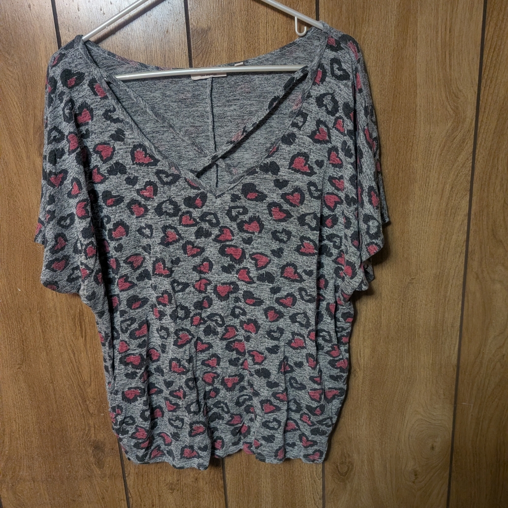 Gray and Pink Leopard Print Women's Top